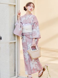 画像4: 【浴衣セール！】【即日発送】【浴衣】 大人スウィート/ピンク地フラワー浴衣 【浴衣３点セット 浴衣/帯/下駄】 [YMT] (4)