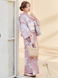 画像12: 【浴衣セール！】【即日発送】【浴衣】 大人スウィート/ピンク地フラワー浴衣 【浴衣３点セット 浴衣/帯/下駄】 [YMT] (12)