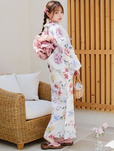 画像3: 【即日発送】【浴衣】白地×ボタニカル牡丹浴衣【浴衣３点セット 浴衣/帯/下駄】 [YMT] (3)