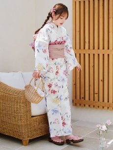 画像4: 【即日発送】【浴衣】白地×ボタニカル牡丹浴衣【浴衣３点セット 浴衣/帯/下駄】 [YMT] (4)
