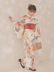 画像2: 【即日発送】アプリコットピンク牡丹浴衣 【浴衣3点セット 浴衣/帯/下駄】 [OF04/HC03] (2)