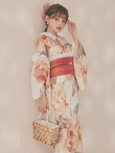 画像3: 【即日発送】アプリコットピンク牡丹浴衣 【浴衣3点セット 浴衣/帯/下駄】 [OF04/HC03] (3)