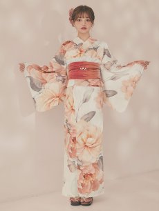 画像4: 【即日発送】アプリコットピンク牡丹浴衣 【浴衣3点セット 浴衣/帯/下駄】 [OF04/HC03] (4)