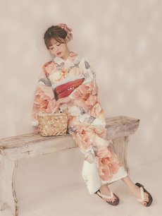 画像7: 【即日発送】アプリコットピンク牡丹浴衣 【浴衣3点セット 浴衣/帯/下駄】 [OF04/HC03] (7)