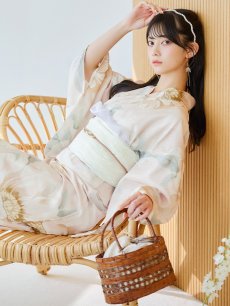 画像1: 【即日発送】クリームイエローピオニー浴衣 【浴衣3点セット 浴衣/帯/下駄】 [YMT] (1)