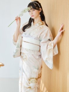 画像2: 【即日発送】クリームイエローピオニー浴衣 【浴衣3点セット 浴衣/帯/下駄】 [YMT] (2)