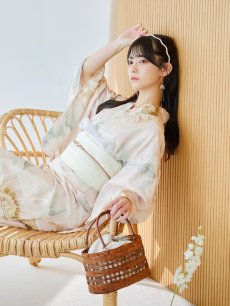 画像6: 【即日発送】クリームイエローピオニー浴衣 【浴衣3点セット 浴衣/帯/下駄】 [YMT] (6)