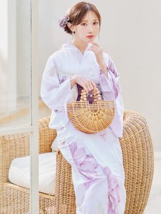 画像1: 【即日発送】アンティークパープルローズ浴衣【浴衣３点セット 浴衣/帯/下駄】 [YMT] (1)