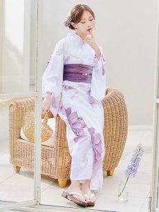 画像12: 【即日発送】アンティークパープルローズ浴衣【浴衣３点セット 浴衣/帯/下駄】 [YMT] (12)