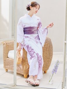 画像13: 【即日発送】アンティークパープルローズ浴衣【浴衣３点セット 浴衣/帯/下駄】 [YMT] (13)