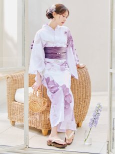 画像2: 【即日発送】アンティークパープルローズ浴衣【浴衣３点セット 浴衣/帯/下駄】 [YMT] (2)