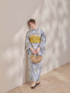 画像14: 【即日発送】グレー×フラワー浴衣 【浴衣3点セット 浴衣/帯/下駄】 [OF04] (14)