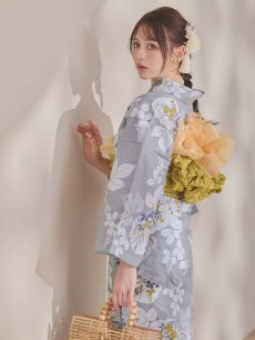 画像15: 【即日発送】グレー×フラワー浴衣 【浴衣3点セット 浴衣/帯/下駄】 [OF04] (15)