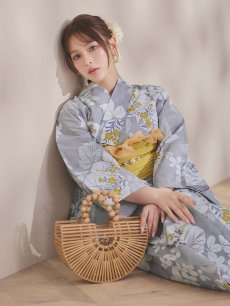 画像16: 【即日発送】グレー×フラワー浴衣 【浴衣3点セット 浴衣/帯/下駄】 [OF04] (16)