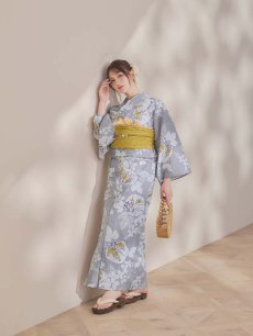 画像17: 【即日発送】グレー×フラワー浴衣 【浴衣3点セット 浴衣/帯/下駄】 [OF04] (17)