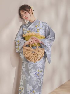 画像18: 【即日発送】グレー×フラワー浴衣 【浴衣3点セット 浴衣/帯/下駄】 [OF04] (18)