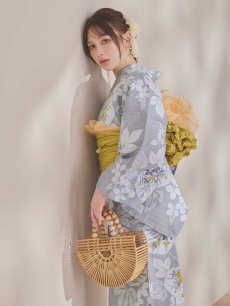 画像19: 【即日発送】グレー×フラワー浴衣 【浴衣3点セット 浴衣/帯/下駄】 [OF04] (19)