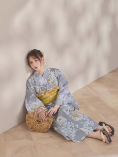 画像21: 【即日発送】グレー×フラワー浴衣 【浴衣3点セット 浴衣/帯/下駄】 [OF04] (21)