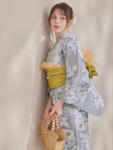 画像3: 【即日発送】グレー×フラワー浴衣 【浴衣3点セット 浴衣/帯/下駄】 [OF04] (3)