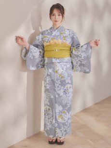 画像7: 【即日発送】グレー×フラワー浴衣 【浴衣3点セット 浴衣/帯/下駄】 [OF04] (7)