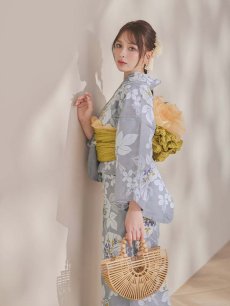 画像10: 【即日発送】グレー×フラワー浴衣 【浴衣3点セット 浴衣/帯/下駄】 [OF04] (10)
