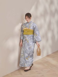 画像11: 【即日発送】グレー×フラワー浴衣 【浴衣3点セット 浴衣/帯/下駄】 [OF04] (11)