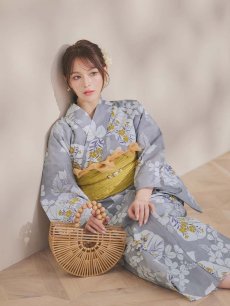 画像12: 【即日発送】グレー×フラワー浴衣 【浴衣3点セット 浴衣/帯/下駄】 [OF04] (12)