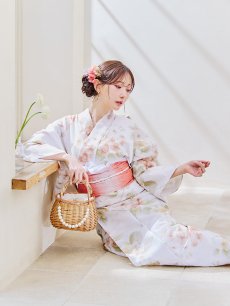 画像11: 【即日発送！】クリームイエロー×オレンジ紫陽花浴衣【浴衣３点セット 浴衣/帯/下駄】 [YMT] (11)