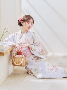 画像12: 【即日発送！】クリームイエロー×オレンジ紫陽花浴衣【浴衣３点セット 浴衣/帯/下駄】 [YMT] (12)