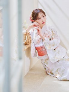 画像13: 【即日発送！】クリームイエロー×オレンジ紫陽花浴衣【浴衣３点セット 浴衣/帯/下駄】 [YMT] (13)