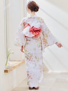 画像14: 【即日発送！】クリームイエロー×オレンジ紫陽花浴衣【浴衣３点セット 浴衣/帯/下駄】 [YMT] (14)