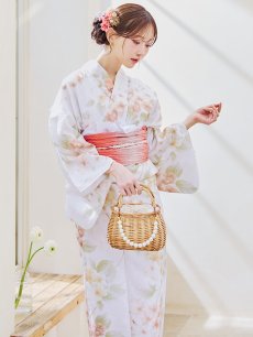 画像3: 【即日発送！】クリームイエロー×オレンジ紫陽花浴衣【浴衣３点セット 浴衣/帯/下駄】 [YMT] (3)