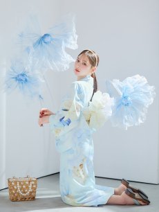 画像10: 【即日発送】ベビーブルー牡丹＆紫陽花浴衣 【浴衣3点セット 浴衣/帯/下駄】 [YMT] (10)