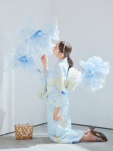 画像12: 【即日発送】ベビーブルー牡丹＆紫陽花浴衣 【浴衣3点セット 浴衣/帯/下駄】 [YMT] (12)