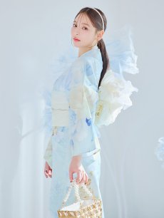 画像13: 【即日発送】ベビーブルー牡丹＆紫陽花浴衣 【浴衣3点セット 浴衣/帯/下駄】 [YMT] (13)