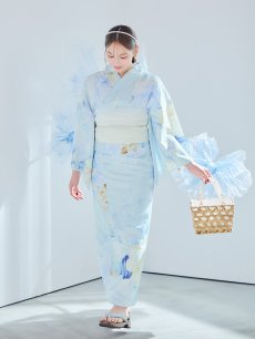 画像15: 【即日発送】ベビーブルー牡丹＆紫陽花浴衣 【浴衣3点セット 浴衣/帯/下駄】 [YMT] (15)