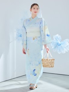 画像17: 【即日発送】ベビーブルー牡丹＆紫陽花浴衣 【浴衣3点セット 浴衣/帯/下駄】 [YMT] (17)