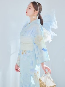 画像1: 【即日発送】ベビーブルー牡丹＆紫陽花浴衣 【浴衣3点セット 浴衣/帯/下駄】 [YMT] (1)