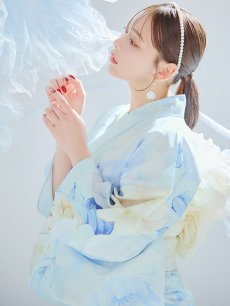 画像2: 【即日発送】ベビーブルー牡丹＆紫陽花浴衣 【浴衣3点セット 浴衣/帯/下駄】 [YMT] (2)