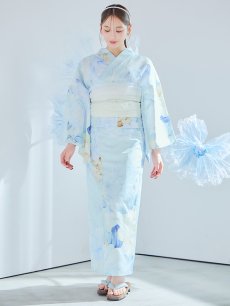 画像4: 【即日発送】ベビーブルー牡丹＆紫陽花浴衣 【浴衣3点セット 浴衣/帯/下駄】 [YMT] (4)