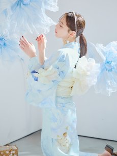 画像9: 【即日発送】ベビーブルー牡丹＆紫陽花浴衣 【浴衣3点セット 浴衣/帯/下駄】 [YMT] (9)