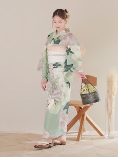 画像16: 【即日発送】アンティークフラワーモダン浴衣 【浴衣3点セット 浴衣/帯/下駄】 [YMT] (16)