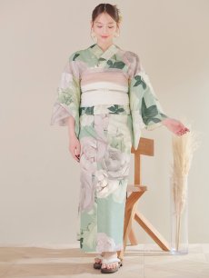 画像4: 【即日発送】アンティークフラワーモダン浴衣 【浴衣3点セット 浴衣/帯/下駄】 [YMT] (4)