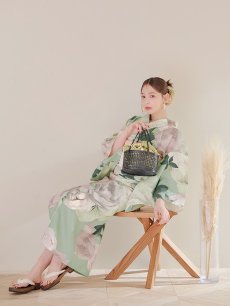 画像9: 【即日発送】アンティークフラワーモダン浴衣 【浴衣3点セット 浴衣/帯/下駄】 [YMT] (9)