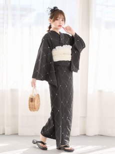 画像13: 【即日発送】アーガイルビジュー浴衣 【浴衣3点セット 浴衣/帯/下駄】  [OF04/HC03] (13)
