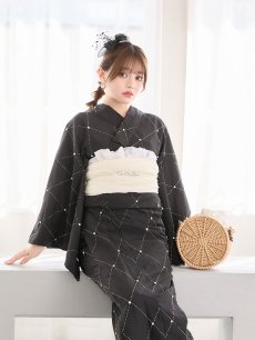 画像15: 【即日発送】アーガイルビジュー浴衣 【浴衣3点セット 浴衣/帯/下駄】  [OF04/HC03] (15)
