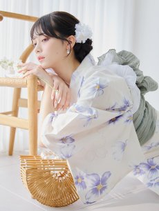 画像2: 【即日発送】紫の花揺蕩う浴衣 【浴衣3点セット 浴衣/帯/下駄】 [YMT] (2)