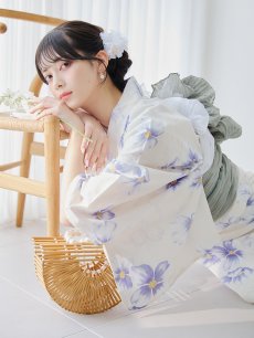 画像6: 【即日発送】紫の花揺蕩う浴衣 【浴衣3点セット 浴衣/帯/下駄】 [YMT] (6)