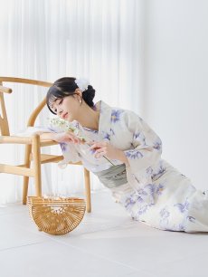 画像7: 【即日発送】紫の花揺蕩う浴衣 【浴衣3点セット 浴衣/帯/下駄】 [YMT] (7)