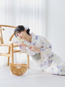 画像1: 【即日発送】紫の花揺蕩う浴衣 【浴衣3点セット 浴衣/帯/下駄】 [YMT] (1)